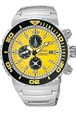 Seiko Men's Yellow Dial Chronograph Diver Watch with Stainless Steel Band Model SNDA15P1