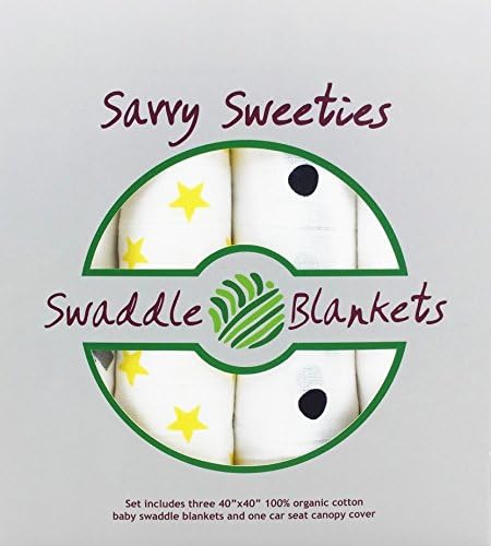 Premium Baby Gift Set includes Car Seat Cover and 3 Muslin Swaddle Blankets, 100% Cotton