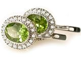 18K White Gold Earrings with European Leverback, Enhanced with Peridot and Pave set Diamonds