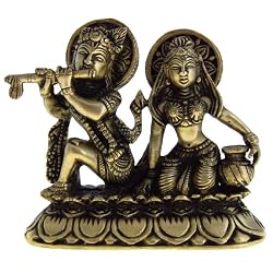 Handcrafted Crafts Hindu God Brass Statue Krishna and Radha