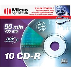 Pack de 10 CD-R vierges 90 minutes + le logiciel Applications DivX offert