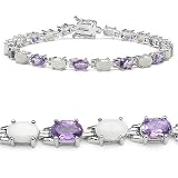 8.05 Carat Genuine Opal & Amethyst Ovals Eternity Silver Bracelet