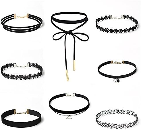 8PCS Womens Gothic Tattoo Black Velvet Choker Necklace for Girls Lace Choker Tassel Necklace