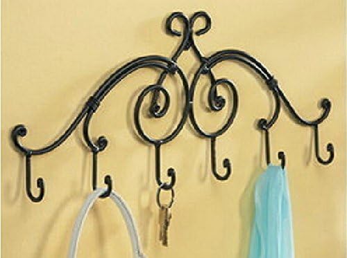 Wrought Iron Wall Keys Hanging Mount 6 Hook Rack Bathroom Shelf Towel Rack