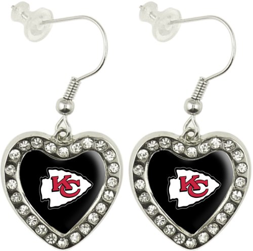 NFL Kansas City Chiefs Crystal Heart Earrings with Team Logo