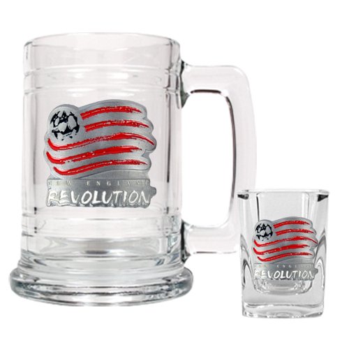 New England Revolution MLS Glass Tankard and Square Shot Glass Set - Primary Team Logo