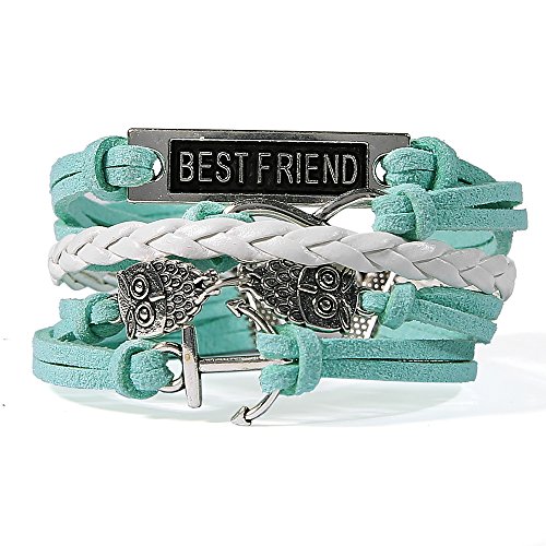 HITOP Jewelry Mens Womens Leather Bracelet, Vintage Anchor Owl Best Friend Charm Bangle, Yellow