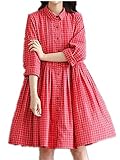 【TPGROWIN】 マタニティ ウェア ワンピース コットン ストライプ 花柄 チェック柄 フレア 森ガール 出産 外出着 妊婦服 全4色 (XL, レッド)