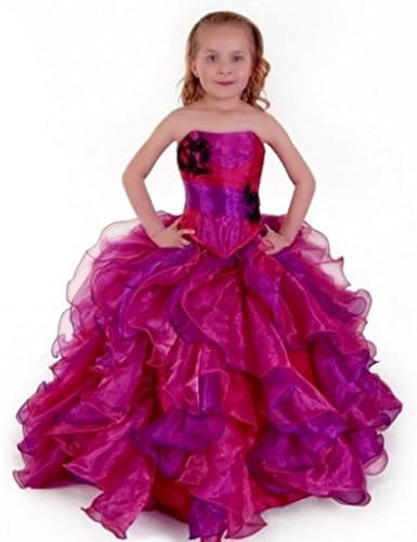 Ailimisi Big Girls' Strapless Floor Length with stacks Flower Girl Dress Purple Size 8