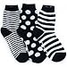 Women's Three Piece Black and White Thin Stripes, Wide Stripes, and Circles Missmatched Anklet Socks by LittleMissMatched