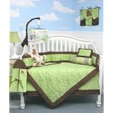 Soho Sage Tribeca Stitch Baby Crib Nursery Bedding SET 10 Pieces ** Reversible Into 2 Designs **