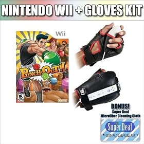 Punchout!! For Nintendo Wii with CTA Black Boxing Gloves for Nintendo Wii + FREE Complimentary Micro Fiber Cleaning Cloth