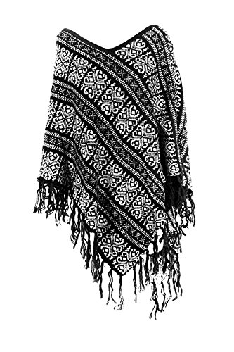 G2 Chic Women's Knit and Faux Fur Poncho with Fringe