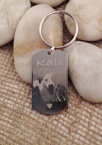 Engraved Vertical Photo Keychain with Name and Heart Dog Tag Keychain