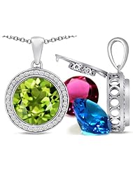 Switch-It Gems (tm) Round 12mm Simulated Peridot Pendant with 12 Interchangeable Simulated Birthstones in 925 Sterling Silver