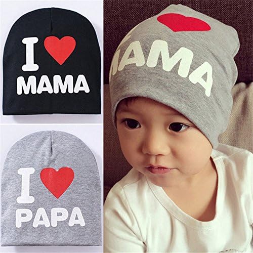 New Autumn Knitted Cotton Beanie Hat for Toddler Baby Kids Girl Boy I Love Papa Mama Print Baby Winter Hat (Grey mama)