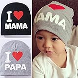 Wispun 可愛い ニット帽 ベビー I LOVE MAMA PAPA おしゃれ 春 秋 冬 黒 白 グレー (アイラブママ　白)