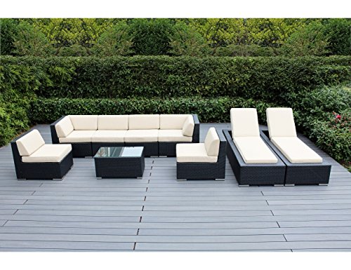 Ohana 9-Piece Outdoor Patio Wicker Furniture Sofa and Chaise Lounge Set with Free Patio Cover, Beige (PNC902)
