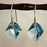 Aquamarine Blue Crystal Cosmic-Cut Silver Earrings Used Swarovski Crystals