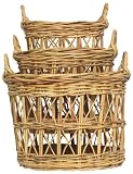 Natural Rattan Round Baskets Set / 3 Large = 22" x 16"H