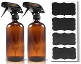 Amber Spray Bottles 16oz with Reusable Chalk Labels (2 Pack), Heavy Duty Mist and Stream Sprayer