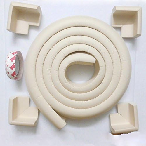 eBus L Form Baby Child Kids Safety Safe Table Desk Edge Cushion Protector with Tape + 4 Corner Guards (2 Meters, Beige)