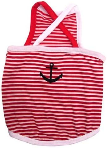 Cute Red and White Stripes Sailor Tank Top for Small Dogs - L