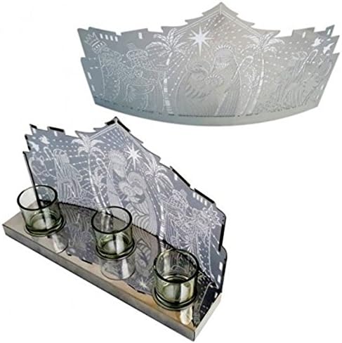 High End Quality Assorted Styles Mirror Candle Holders and Red Tealights (12" x 6.5" x 3.75" - 3 Candles)