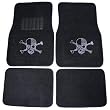 Silver Skull w/ Crossbones Front & Rear Gem Crystals Studded Rhinestone Car Truck SUV Floor Mats - Pair