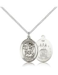 .925 Sterling Silver Saint St. Michael / Air Force USAF Airman Protection Gift Medal Pendant 3/4 x 1/2 Inches Police Law Officers/EMTs-8076- Comes with a .925 Sterling Silver Lite Curb Chain Neckace And a Black velvet Box