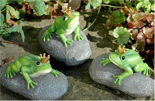 3ER SET FROSCH AUF STEIN FROSCHKÖNIG GARTENFIGUR GARTENDEKO SÜSS