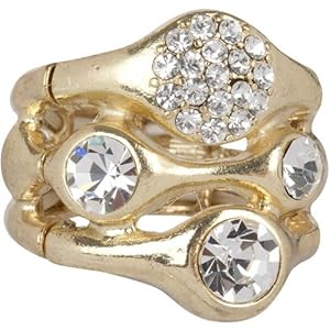 Stunning Gold Tone Pave Crystal Stack Style Ring Stretches to fit Sizes 6 - 10