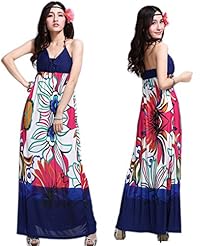 V-neck Tropical Print Corset   Waistline Silk Backless Stretchy Party Dress/Maxi Dress 