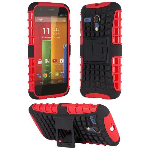 HHI Dual Armor Composite Case with Stand for Motorola Moto G - Red (Package include a HandHelditems Sketch Stylus Pen)