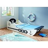 Kinderbett, Bett, Jugendbett, Schlafbett, Piratenbett - Piratenschiff, Seeräuber, Pirat - Inkl. Spanplatte als Lattenrost - Liegefläche ca. 90 x 200 cm