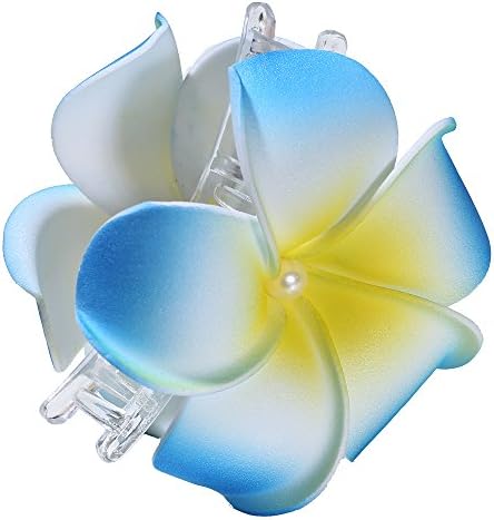 OUYAD 8CM Plumeria Foam Flower Hair Claw With Pearl Blue Color