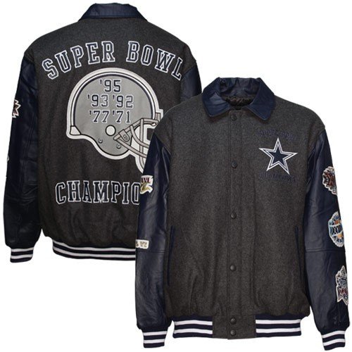 Buy Dallas Cowboys Gray Wool Leather Super Bowl Champions Commemorative Jacket by Reebok