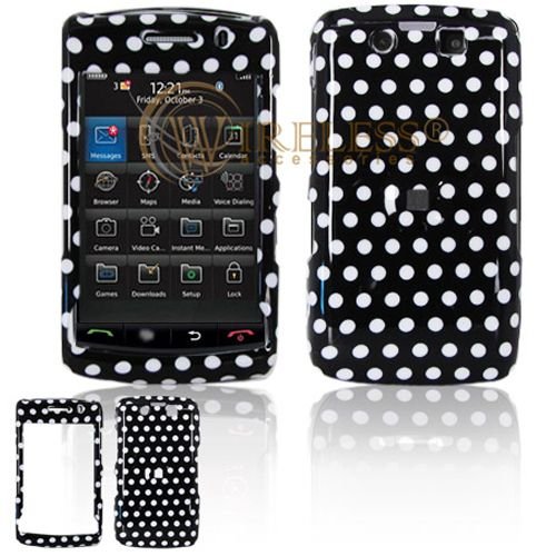 BlackBerry Storm2 9550 “PDA” Cell Phone Black/White Polka Dot Design Protective Case Faceplate Cover