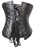 Camellias Black Leather Steel Boned Waist Training Corset Underbust Waist Shaper, SZ1866-L
