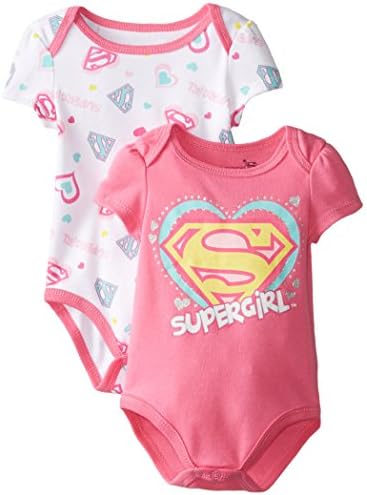 Warner Brothers Baby Baby-Girls Newborn Super Girl 2 Pack Bodysuit, Pink, 0-3 Months