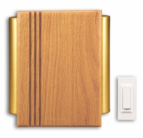 Heath Zenith SL-6182-C Traditional Décor Wireless Door Chime, Oak and Satin-Finish Brass