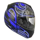 Advanced Hawk Blue Warrior Modular Dual Visor Full Face Motorcycle Helmet - Size : Large