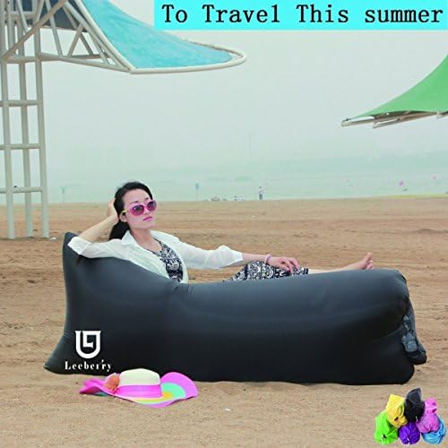 Leeberry® Portable Outdoor Fast Inflatable Couch,Inflatable Lounger Sleeping Air Bed Hangout Bag 500lb Bearing 102 inches for Summer Camping Beach,Hiking(Black)
