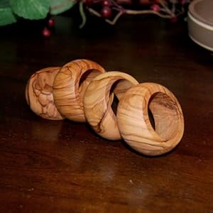 Hand Carved Olive Wood Napkin Rings - Set of 4