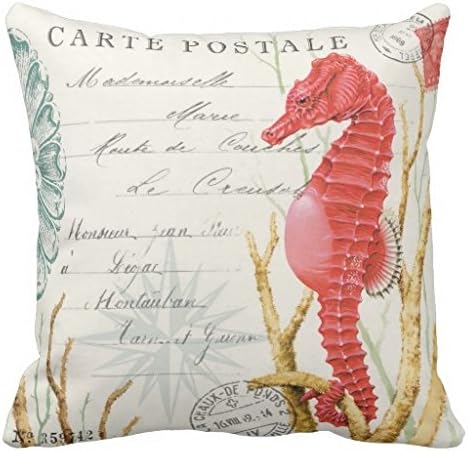 1 X Sea Horse Square Throw Pillow Case Cushion Cover Fashion Home Decorative Pillowcase Cotton Polyester Pillow Cover(45cm x 45cm, Two Sides)