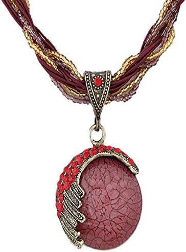 Lnkry Fashion Bohemian Style Cat's Eye Crystal Collar Necklace Pendant(Red)