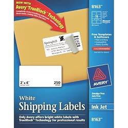 Avery Shipping Labels with TrueBlock Technology, 2 x 4, White, 250/Pack, PK - AVE8163