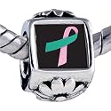 Pink Teal Ribbon Awareness Beads - Pandora Bead & Bracelet Compatible