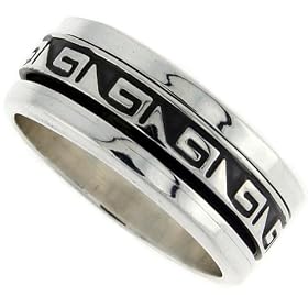 3/8" (10 mm) Sterling Silver Greek Key Design Spinner Ring by 