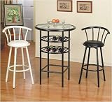 NEW GLASS TOP BAR TABLE W. WINE RACK & 2 SWIVEL STOOLS